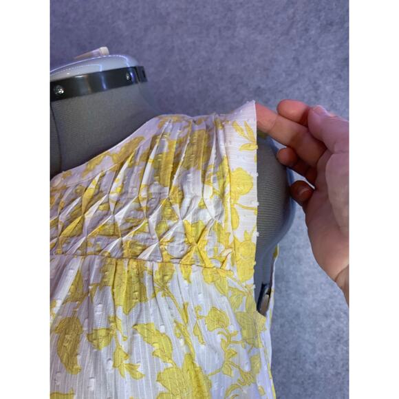 Loft Yellow Floral Pleated Yoke Mixed Media Top, Sleeveless, Women’s Size Small - Picture 7 of 12